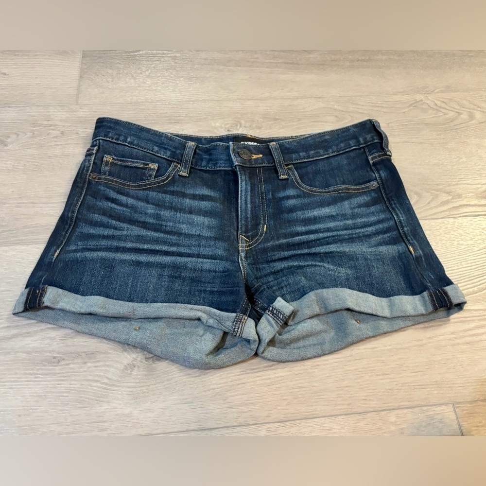 Express - Dark Blue Denim Shorts - Sortie Low Rise - Ultimate Stretch - Size 2 - Picture 1 of 14